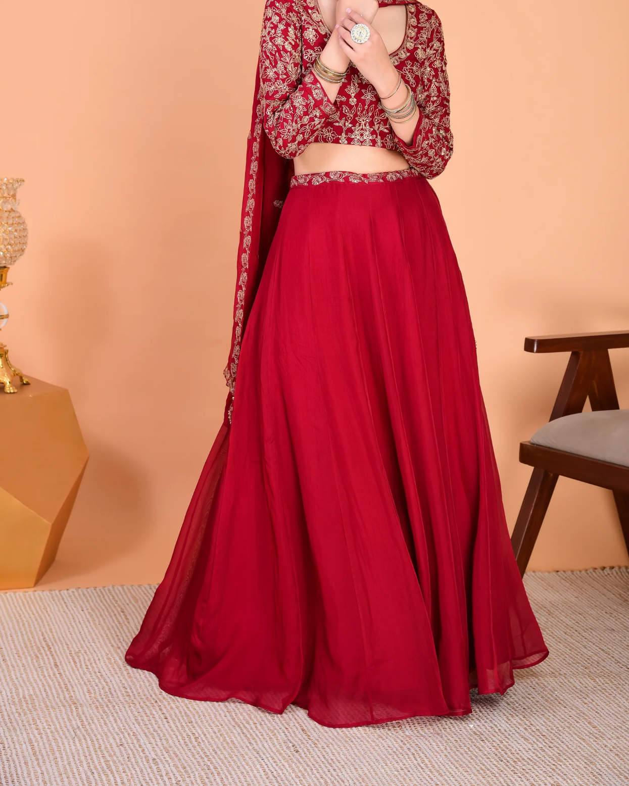 Narayani Vastra | Sunehri Maroon Lehenga Set; authentic face-free photographic crop