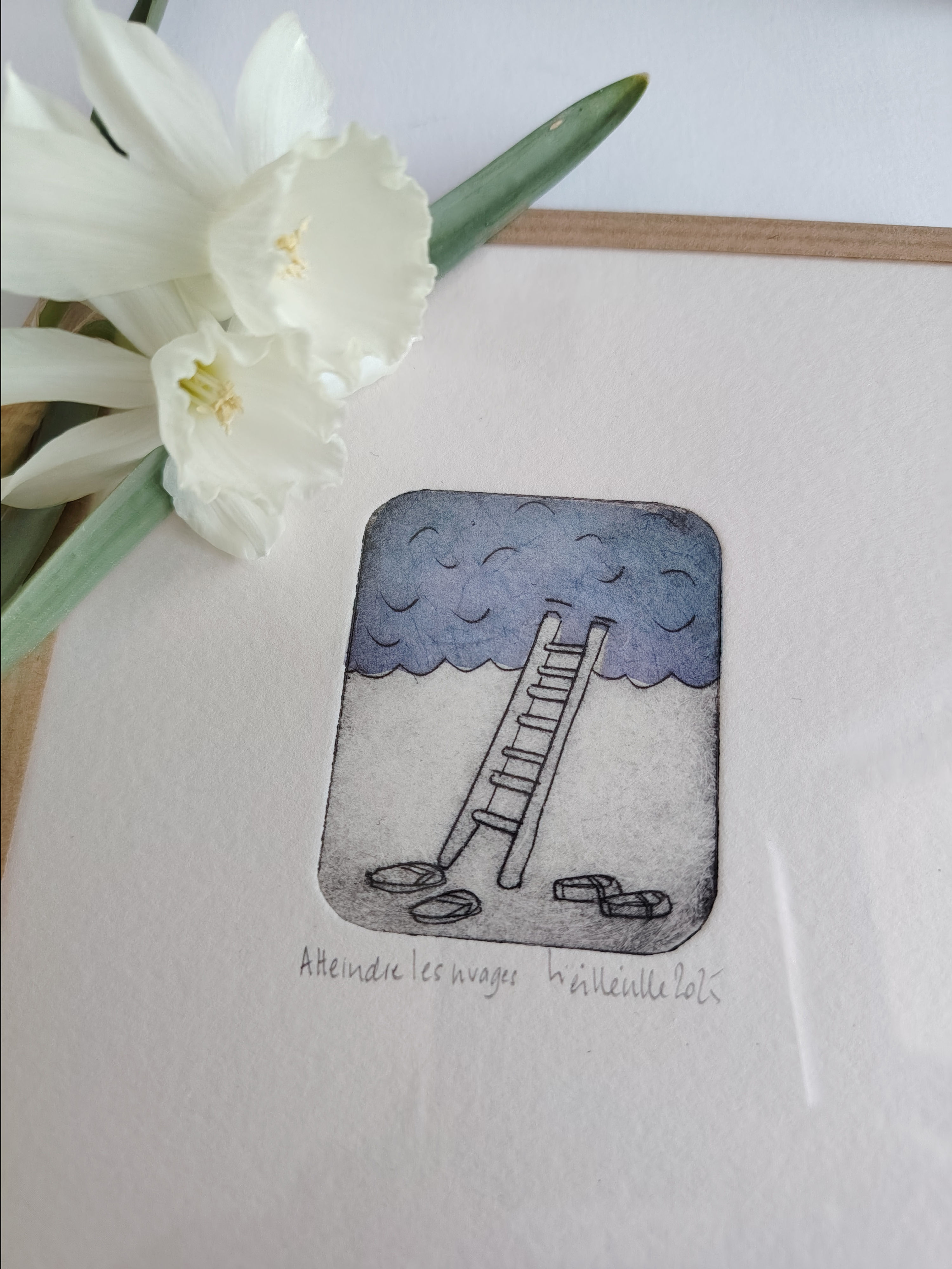 "Atteindre les nuages" Gravure de NATHALIE VIEILLEVILLE