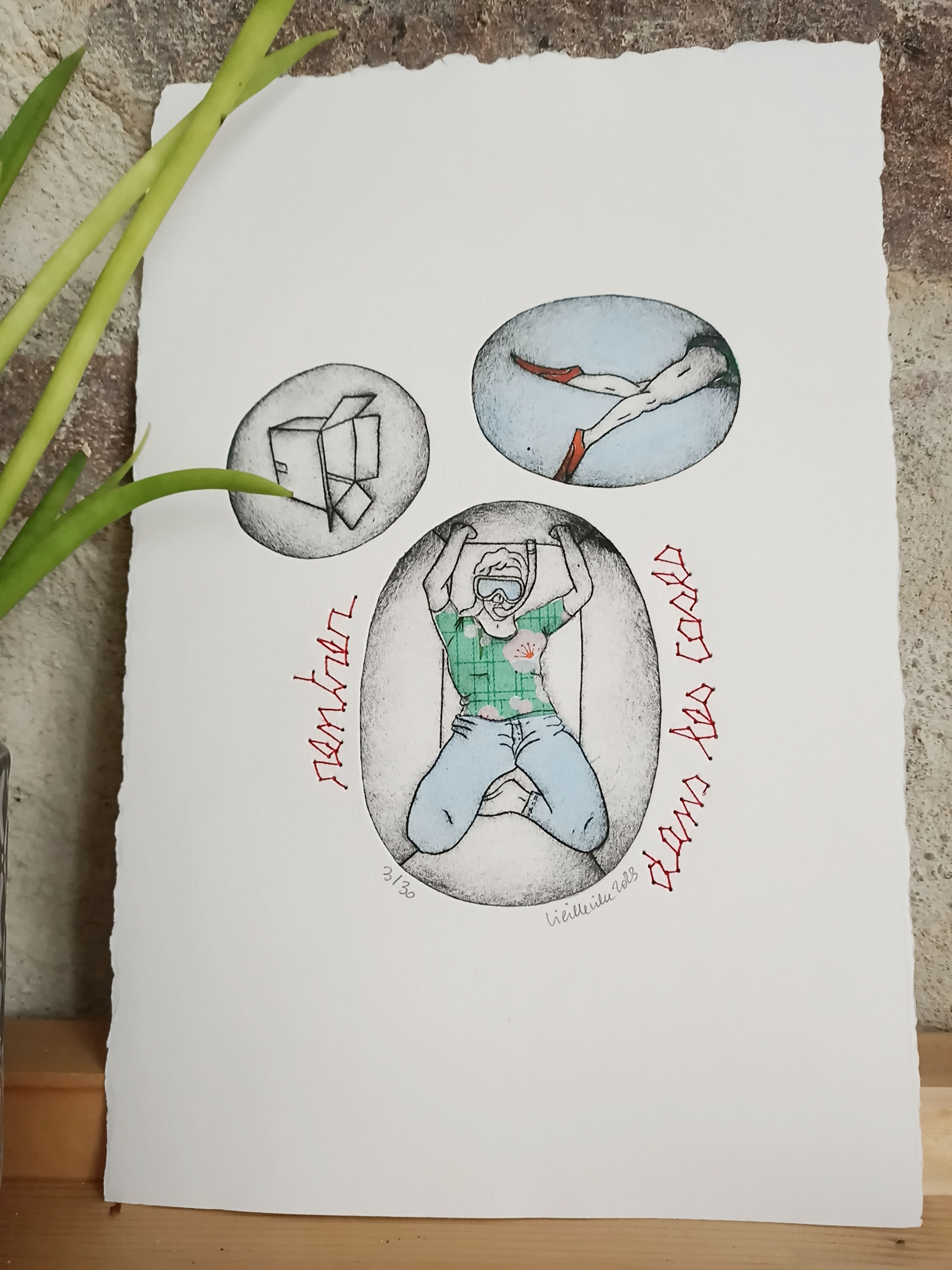 Gravure à la pointe séche numérotée de Nathalie Vieilleville en vente à la galerie d'art de Bordeaux Bokehli