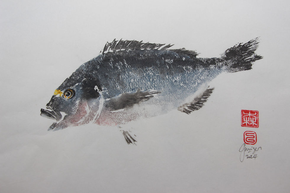 Gyotaku de Darkoi en vente à la galerie d'art de Bordeaux Bokehli spécialisée dans le petit format et sur www.bokehli.fr