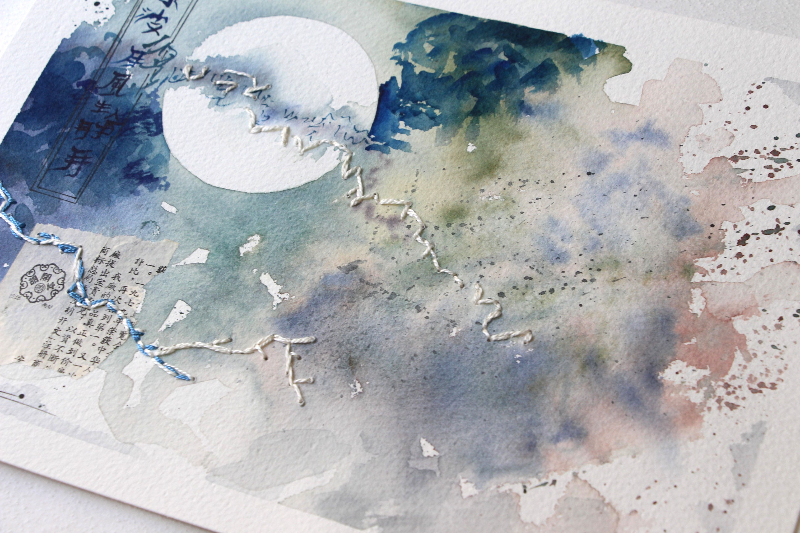 "La lune du printemps" Aquarelle originale de DOMINIQUE MASSINI