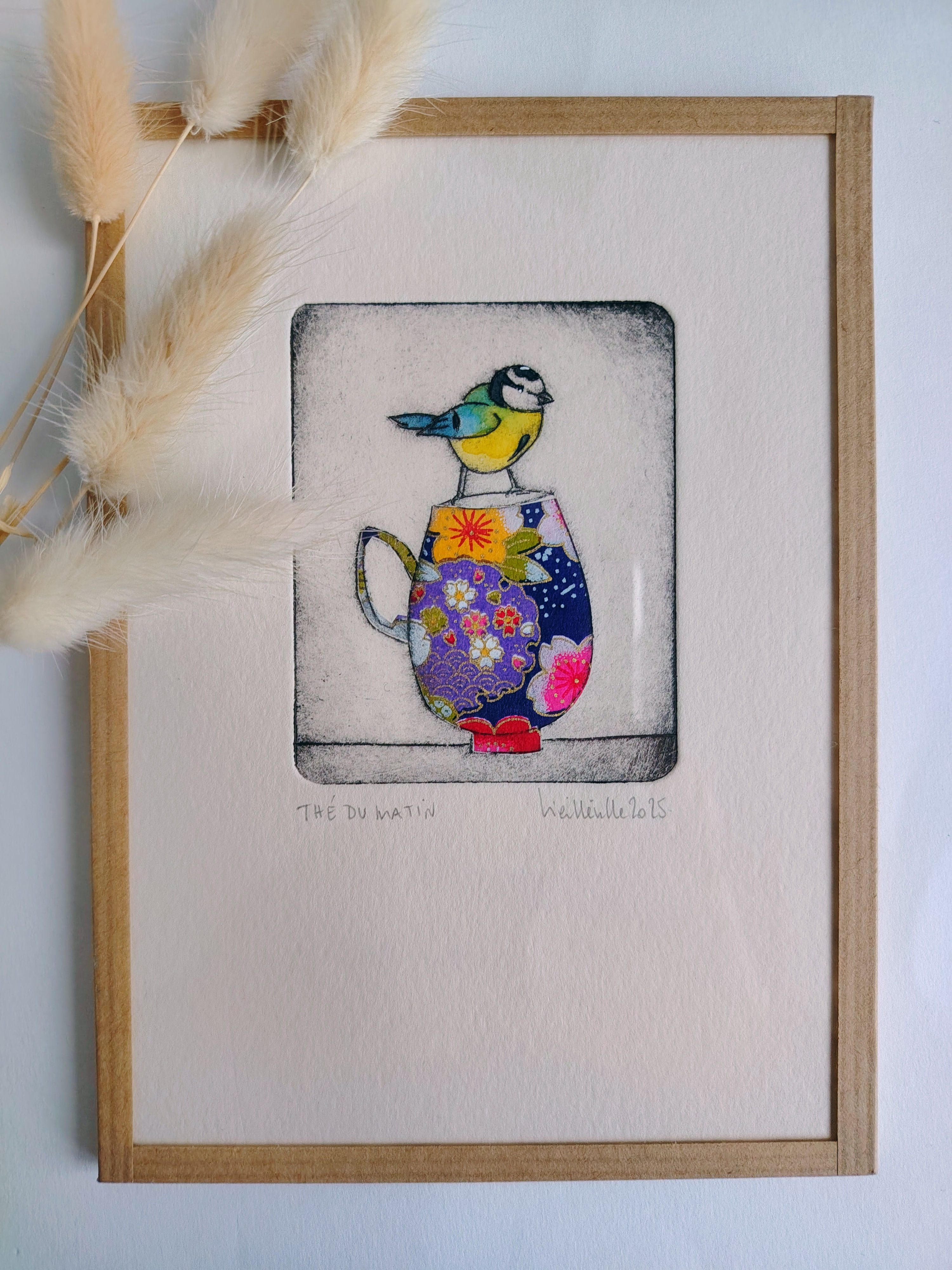 "Thé du matin M" Gravure de NATHALIE VIEILLEVILLE