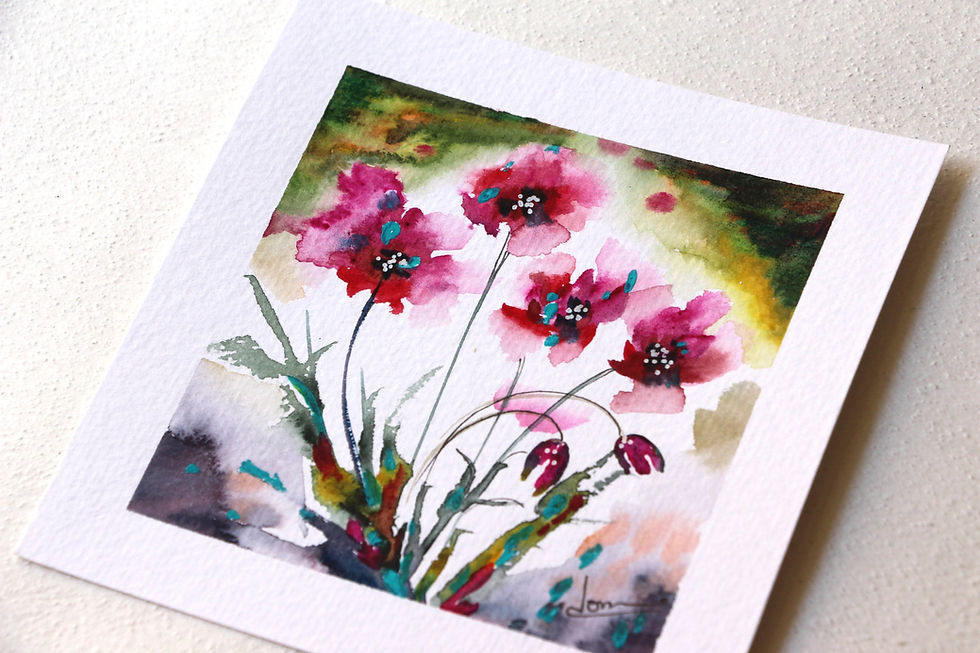 Thumbnail: "Les fleurs d'Alice" Aquarelle originale de DOMINIQUE MASSININI