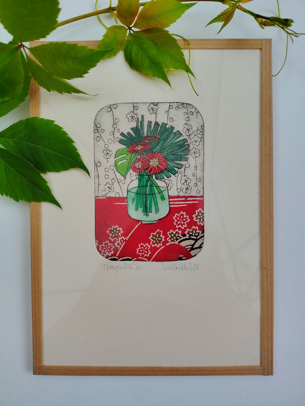 Miniature : "Tranquillité 20 GERBERA" Gravure de NATHALIE VIEILLEVILLE