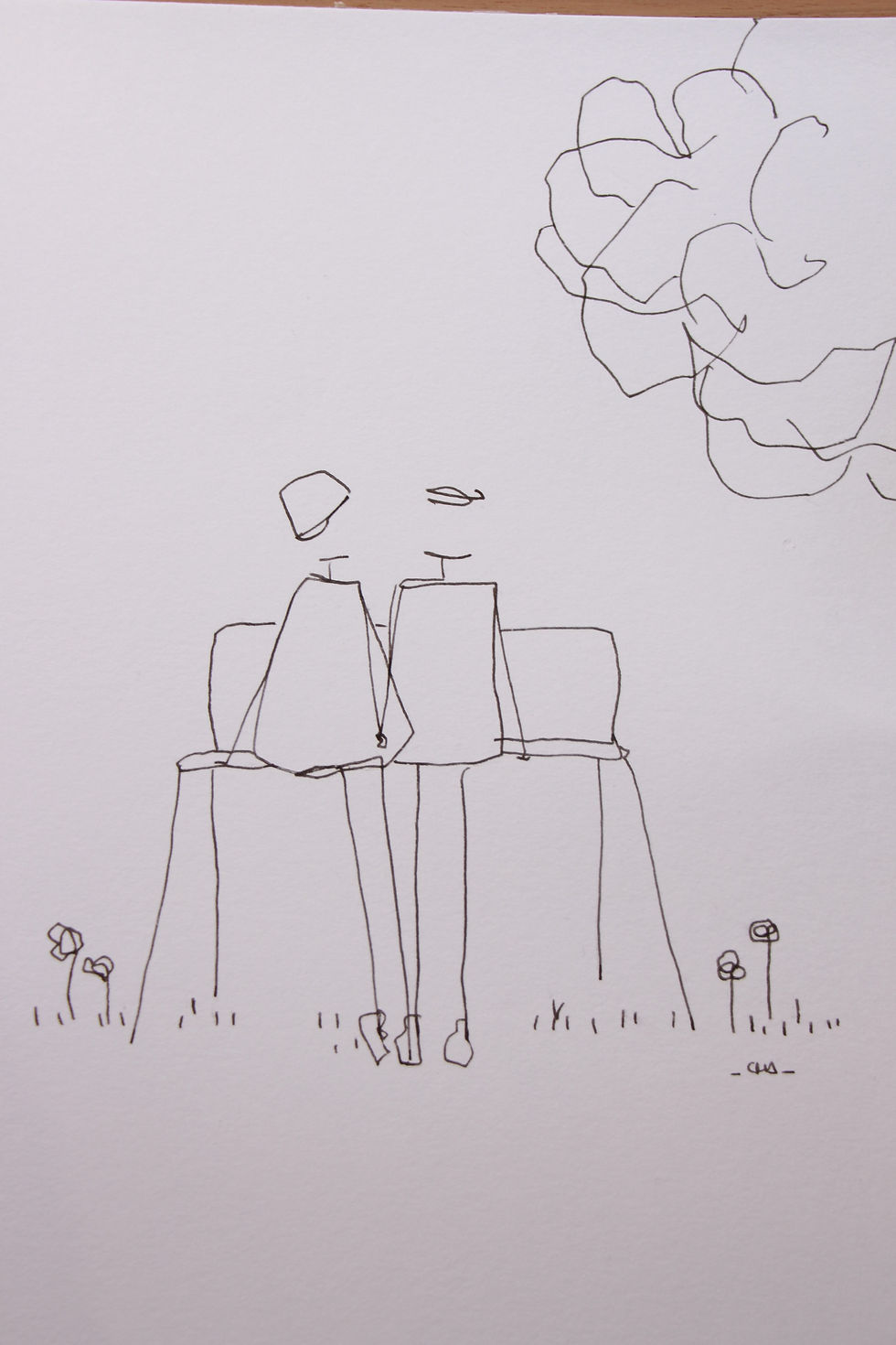 Miniature : "Sur un banc" Dessin original à l'encre de L'OEIL DE CHA