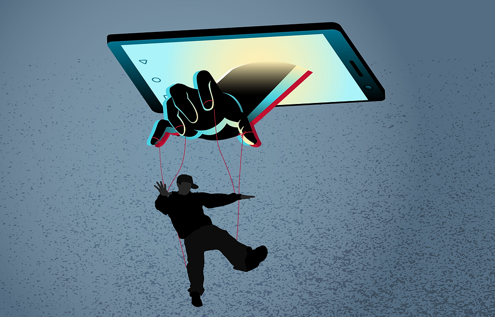 person being controlled like a puppet by a phone