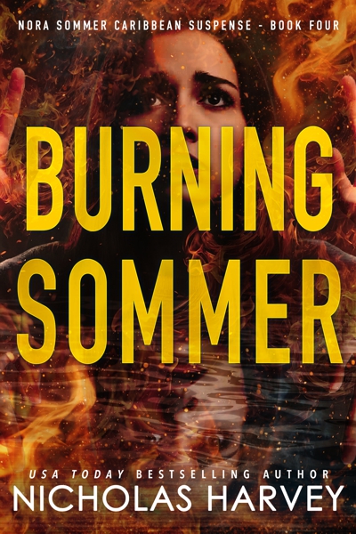 Orange hue design with flames effect over an image of the victim from the story