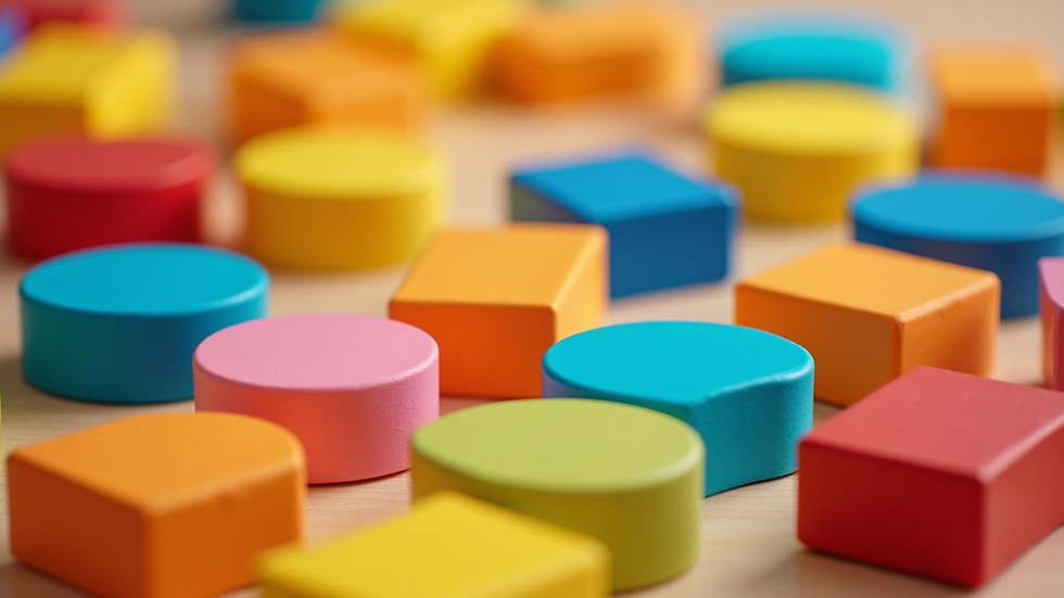 Close-up view of colorful soft play blocks arranged in a play area