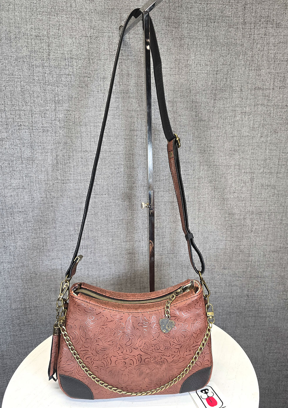 Thumbnail: Flower tooled look cocoa vinyl w/ pastoral Labradors -Cross Body