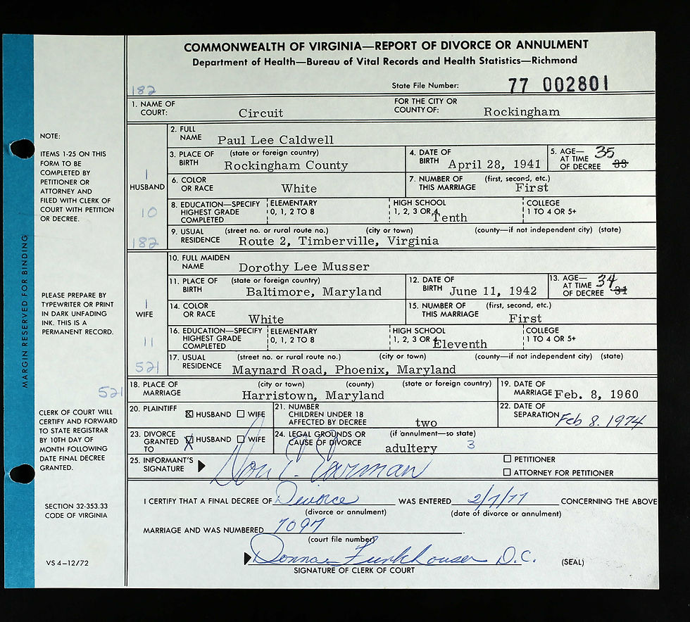 Paul and Dorothy Divorce Record