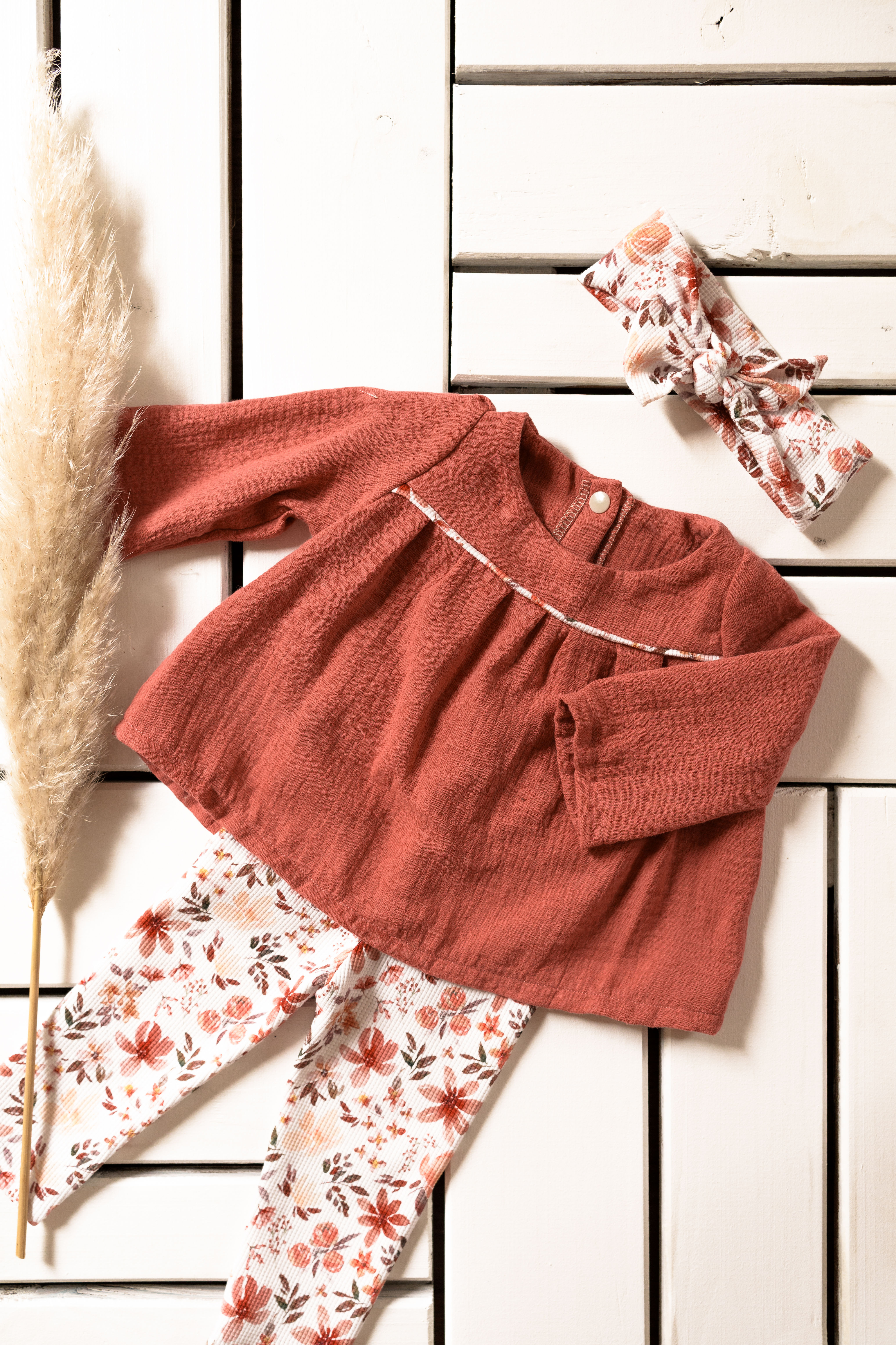 Ensemble tunique Louise & legging Lou | fleuri vieux rose