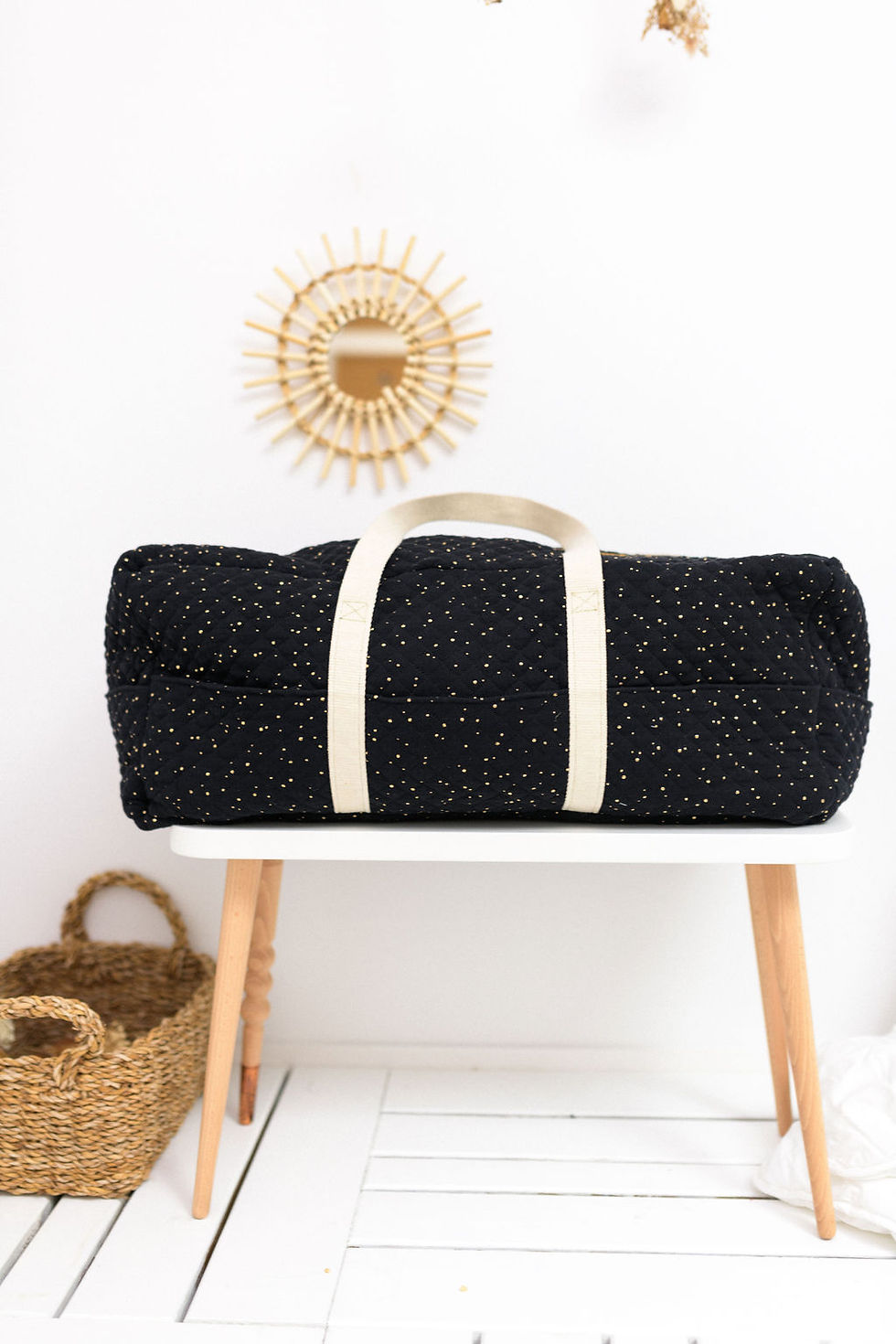 Miniature : Sac de voyage | gaze de coton noire pois dorés