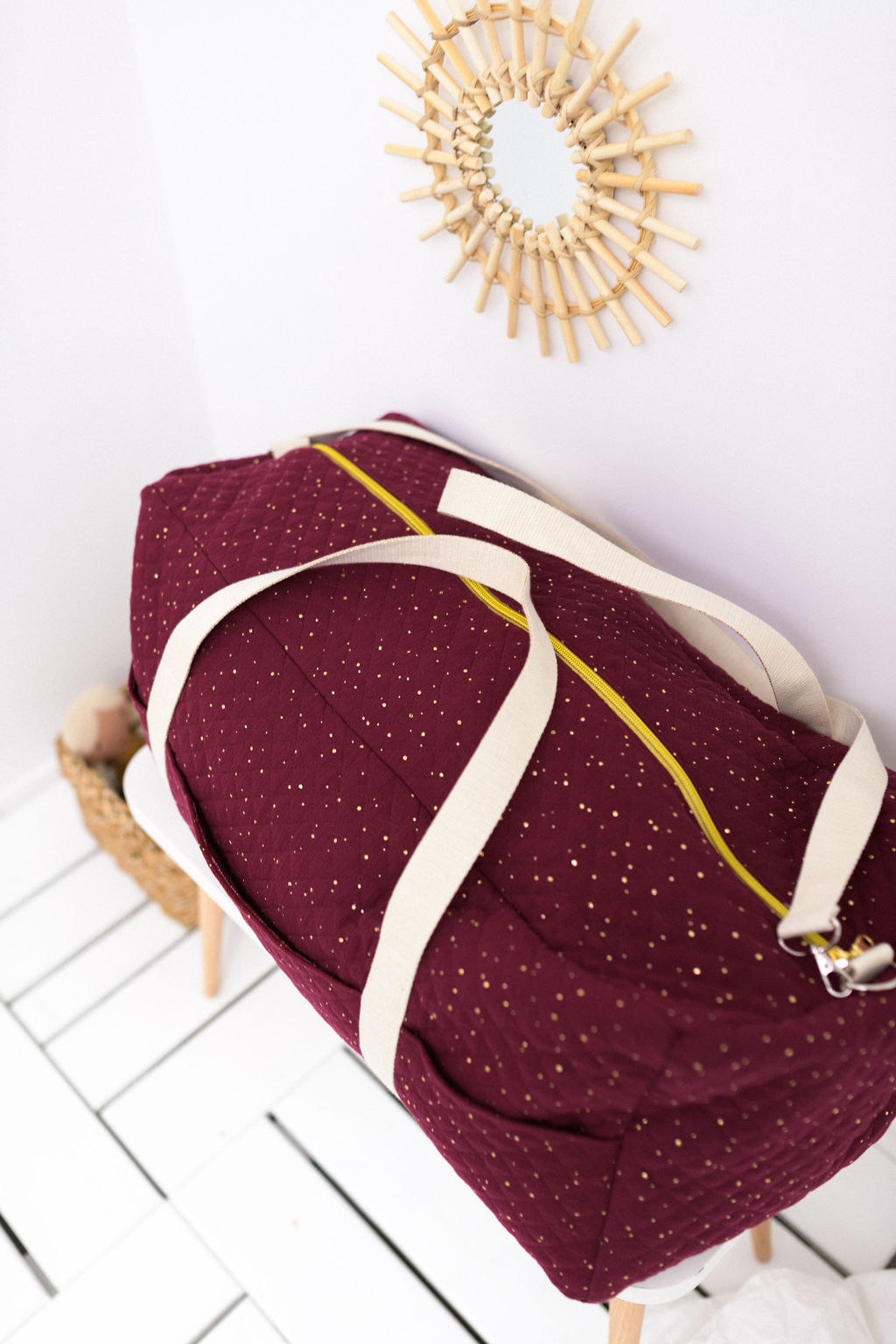 Sac de voyage | gaze de coton bordeaux pois dorés