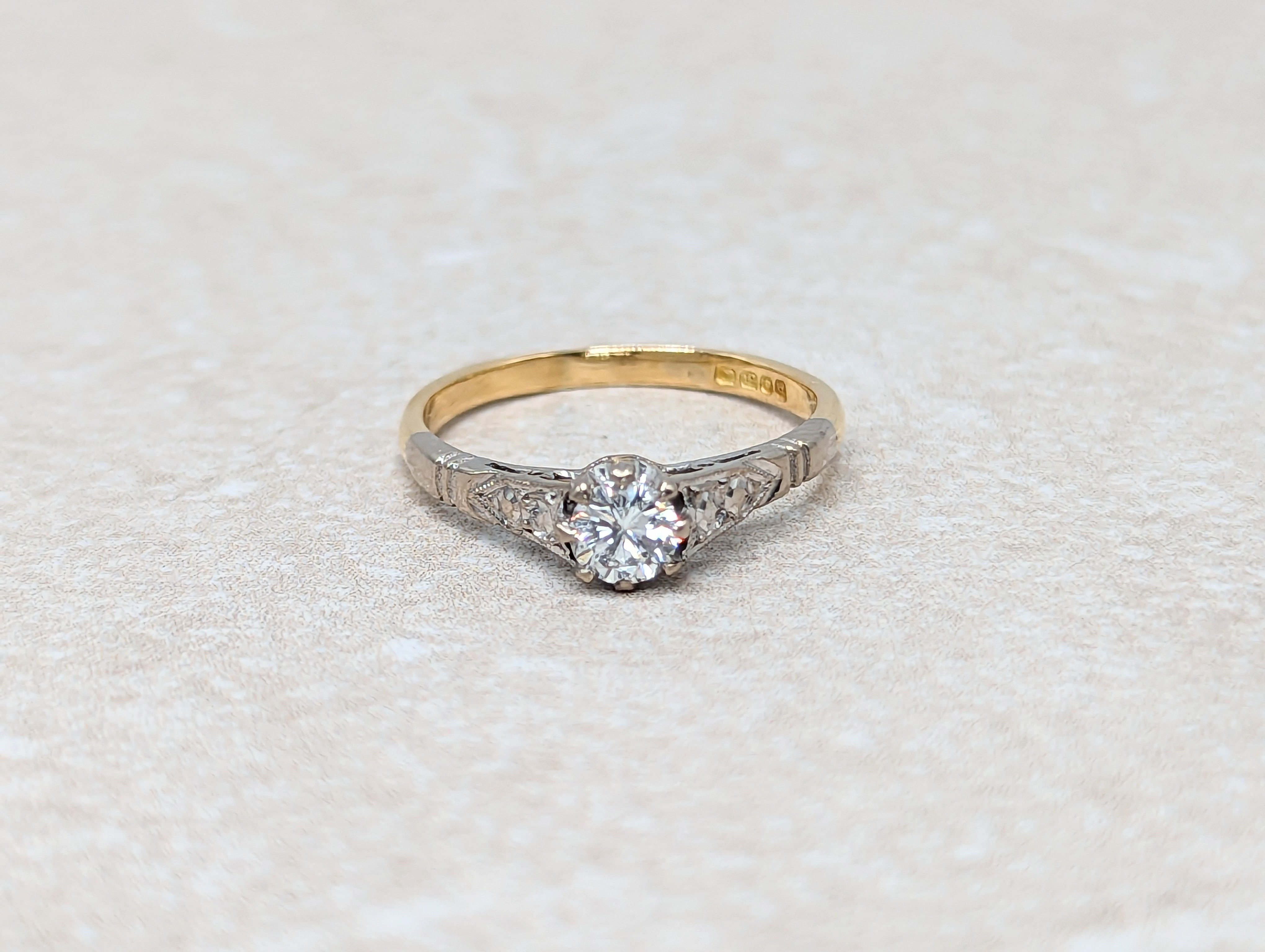 Mid Century Diamond Solitaire Ring in 18k Gold