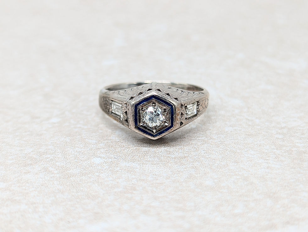Art Deco Diamond & Enamel Hexagonal Ring in Silver