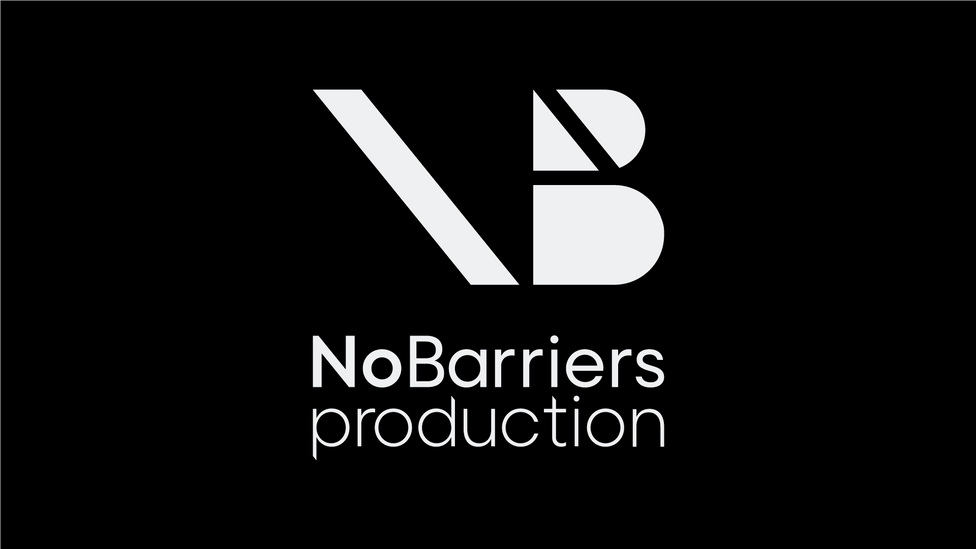 NoBarriers Production logo black background, white logo