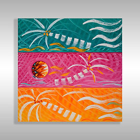 new original abstract painting with palm trees and ocean waves created by the famous abstract artist Laelanie Larach