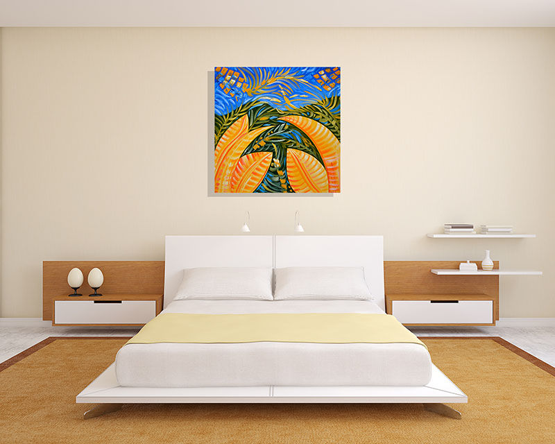 Geometrical Abstract Paintings with Sunsets and Palm Trees created by Miami Artist Laelanie Larach