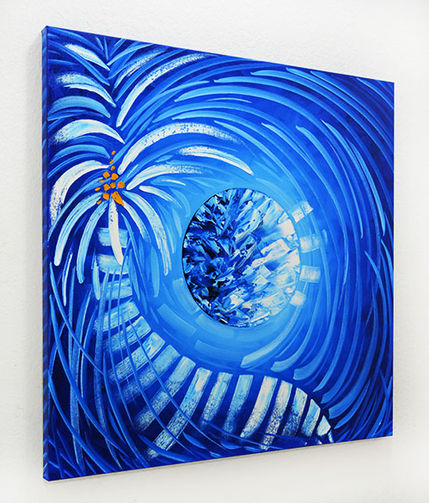 blue palm trees art 