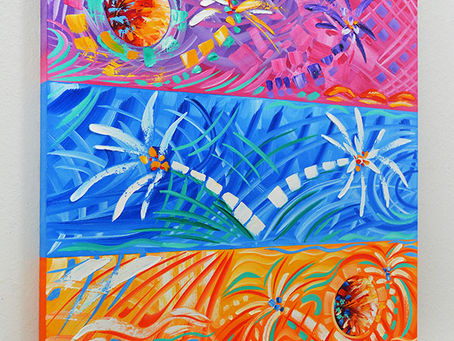 Introducing the Artist Laelanie Larach Artwork Tropical Sunsets and Palm Trees at Life Time Miami Marathon Expo and Ribbon Medal Design 2025