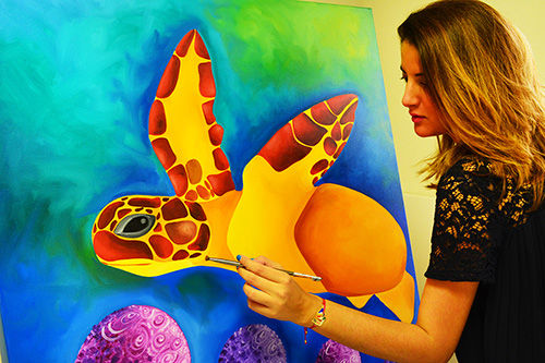 Exclusive Original Abstract Art with Palm Trees and Oceans by Laelanie Larach in Miami Florida