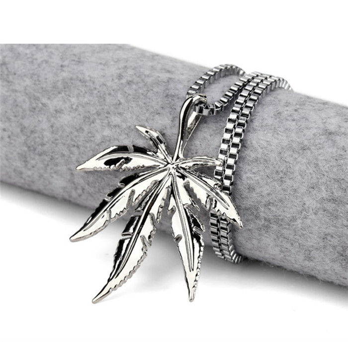 Thumbnail: Gold/Silver Plated Marijane Leaf Pendant and Necklace, weed marijuana skater pot joint