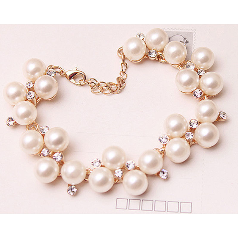 Thumbnail: Gold Plated, Crystal Faux Pearl Bracelet