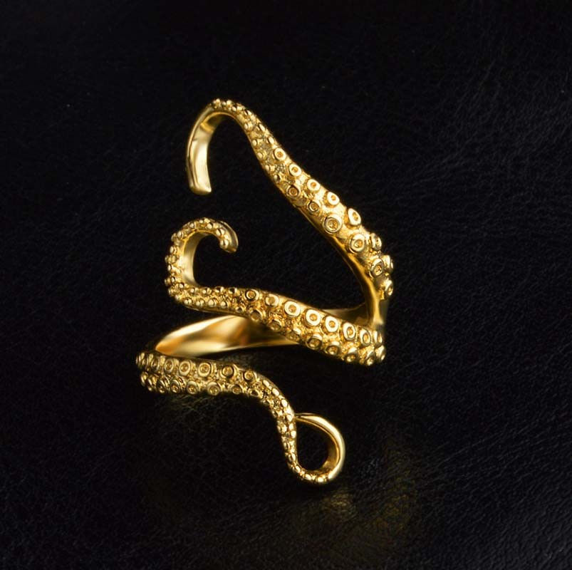 Thumbnail: Gold or Silver Octopus Tentacle Ring, Jules Vern