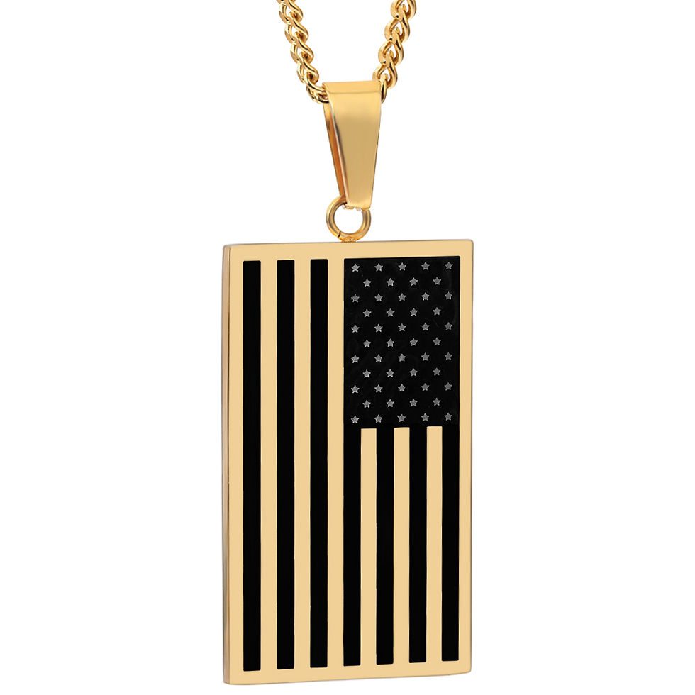 Thumbnail: US Flag Stainless Steel Necklaces ( 4 Colors, Gold Plated, Silver)