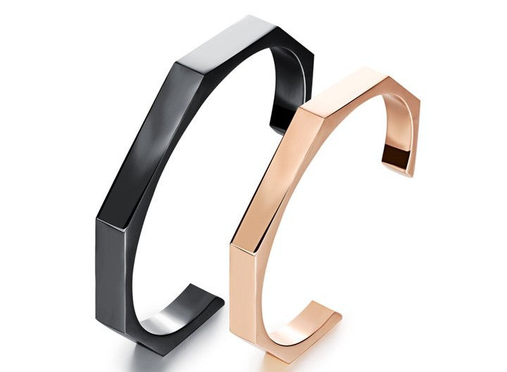 Thumbnail: Men's, Women's Angled Gold Plated Bracelet