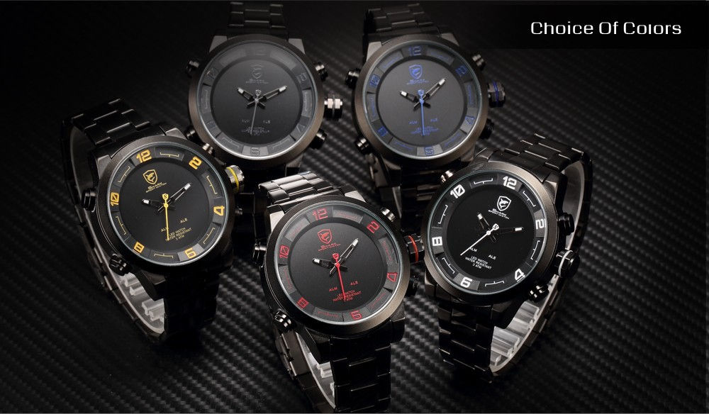 Men's Water Resistant, Dual Movement, LED Display Graphic Watch, SHARK