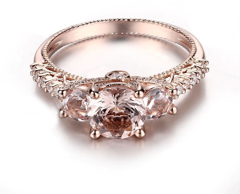 Solid 14K Rose Gold, 1.67Ct Flower Morganite with Diamond Accents Ring