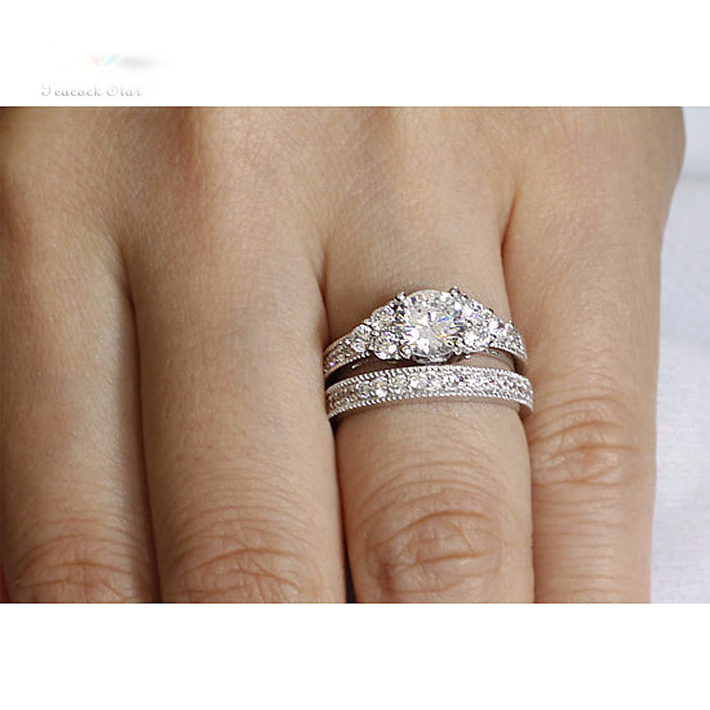 Thumbnail: 925 Solid Silver,Victoria Bridal Ring Set,CZ ring, bride, groom, engagement