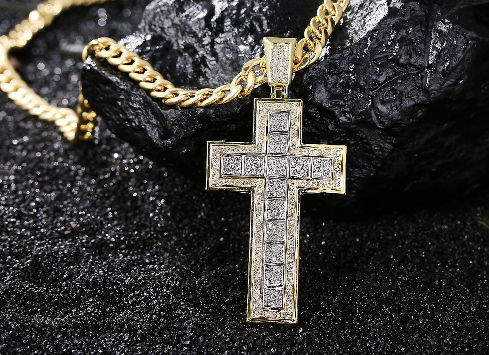 Thumbnail: 18K Gold / Silver Plated Crystal Cube Cross (2 Sizes) (4 Colors), hip hop, rap, rapper, music