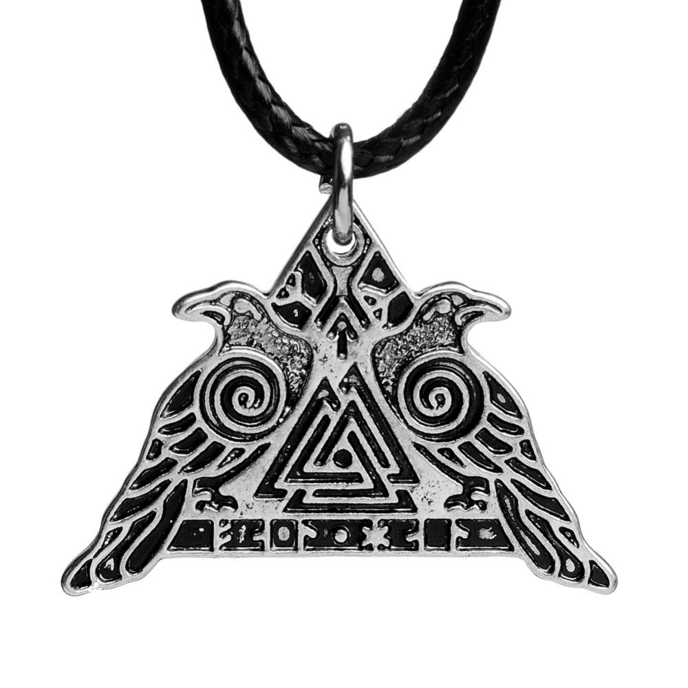 Viking Odin Crow Triangular Pendant and Necklace