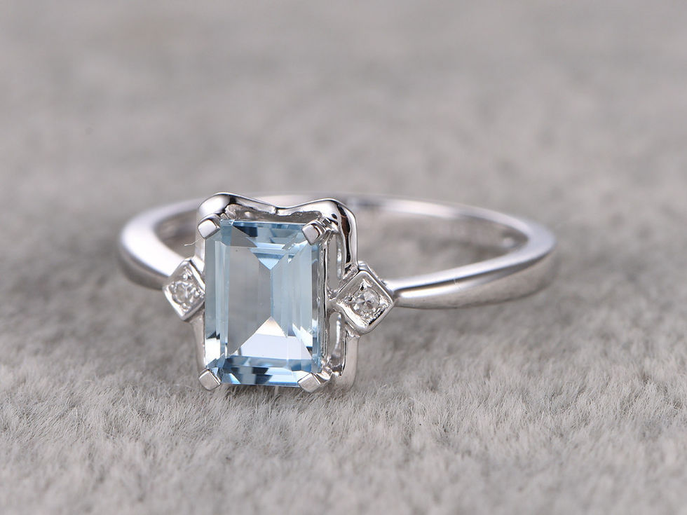 Thumbnail: 1.02 CT Genuine Aquamarine, 14K Solid White Gold Custom Ring (March)