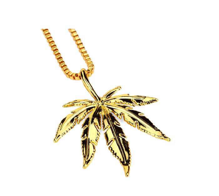 Thumbnail: Gold/Silver Plated Marijane Leaf Pendant and Necklace, weed marijuana skater pot joint