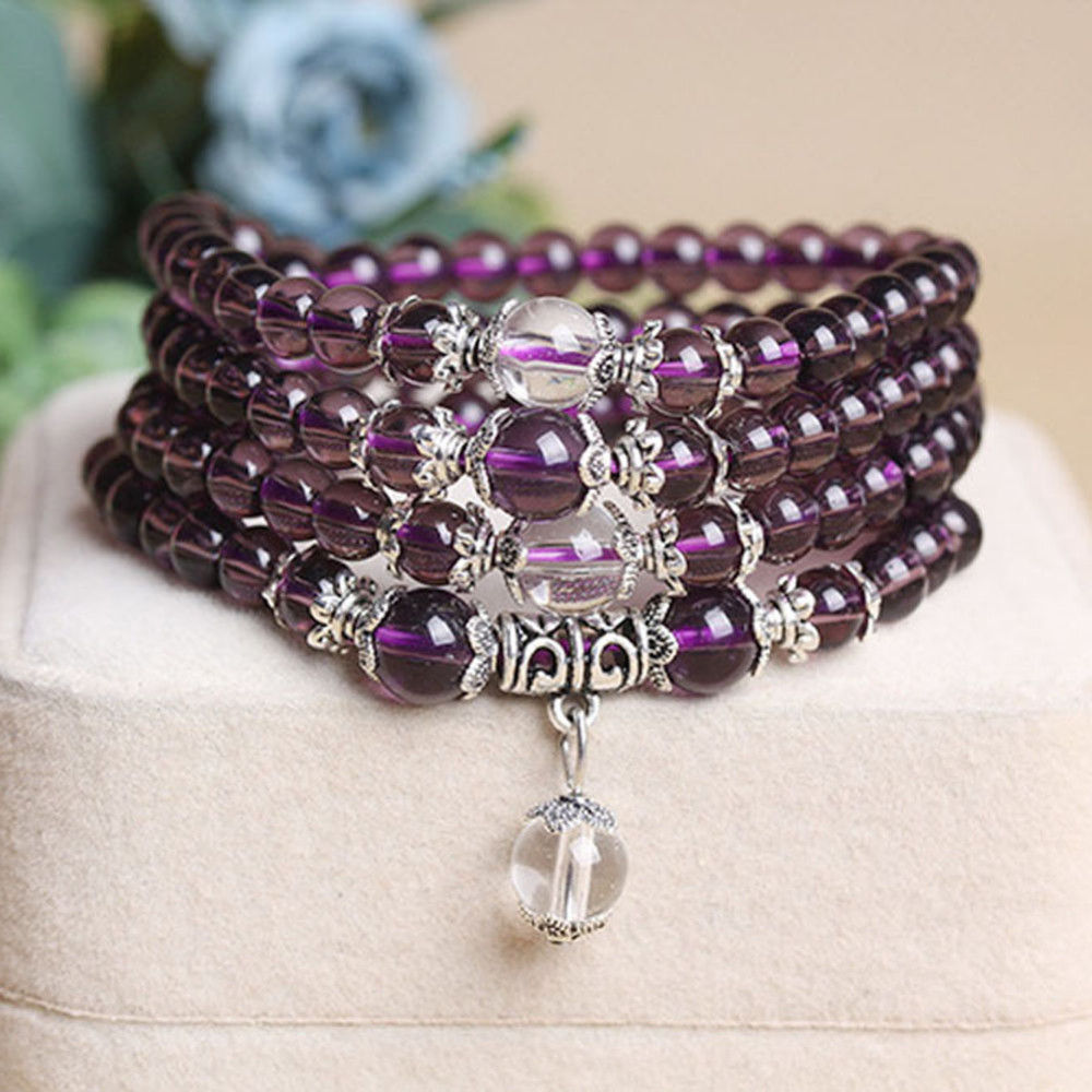 Purple Crystal Beaded Wrap/Prayer Bracelet