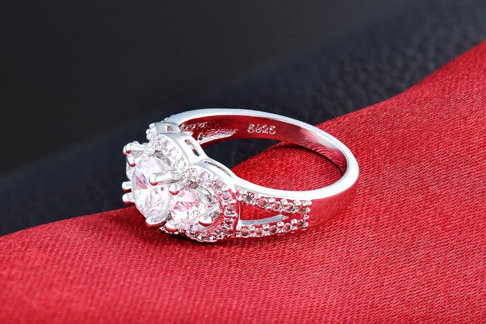 Thumbnail: 925 Solid Silver, Trinity Stone Bridal Ring Set,CZ ring, bride, engagement