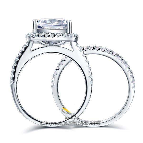 Thumbnail: 925 Solid Silver, 5 CT Cubic Zirconia Large Square Wedding Ring