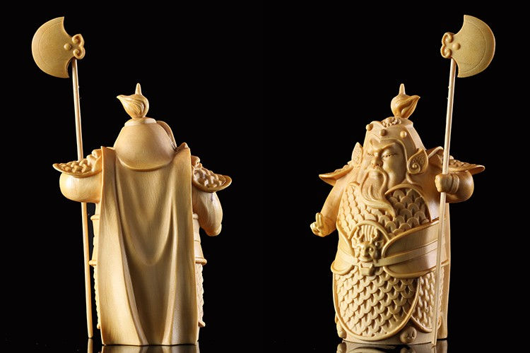 Thumbnail: Exquisitely Hand Carved Chinese Warriors, Natural Wood (Rare)