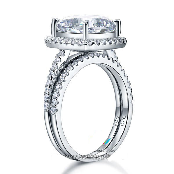 Thumbnail: 925 Solid Silver, 5 CT Cubic Zirconia Large Square Wedding Ring