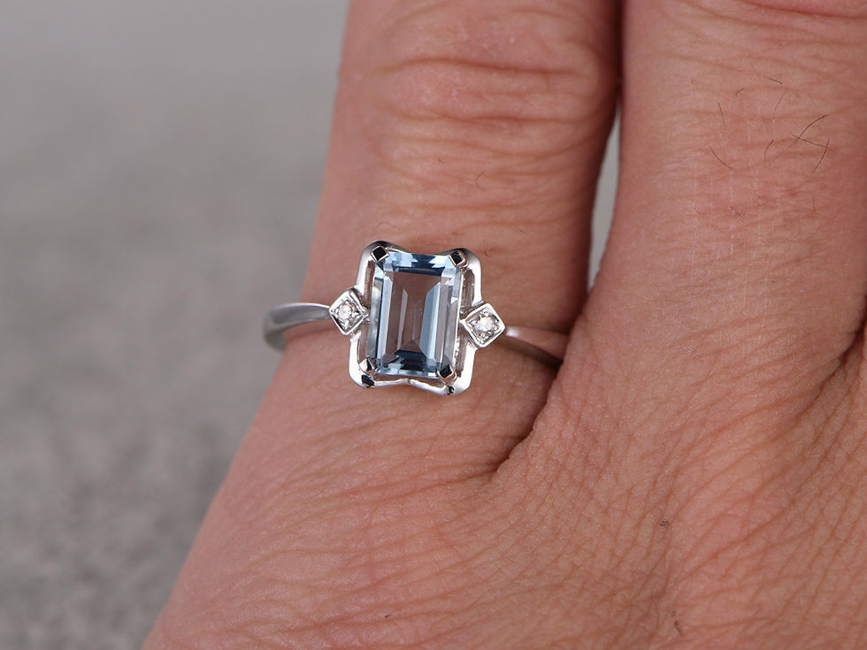Thumbnail: 1.02 CT Genuine Aquamarine, 14K Solid White Gold Custom Ring (March)