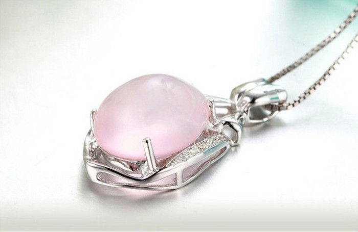 Thumbnail: Silver Plated Rose Quart Key Tear Drop Necklace, Hearts Valentine's Day