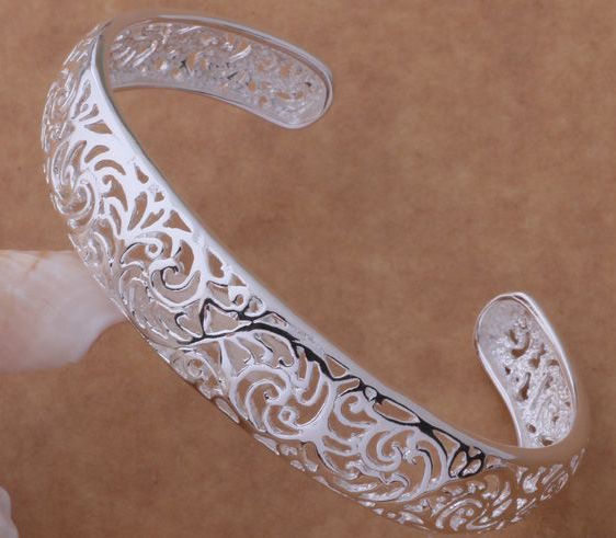Thumbnail: Solid Silver (925) "Spring" Bangle Bracelet, flowers, wedding, bride, mother's day, easter