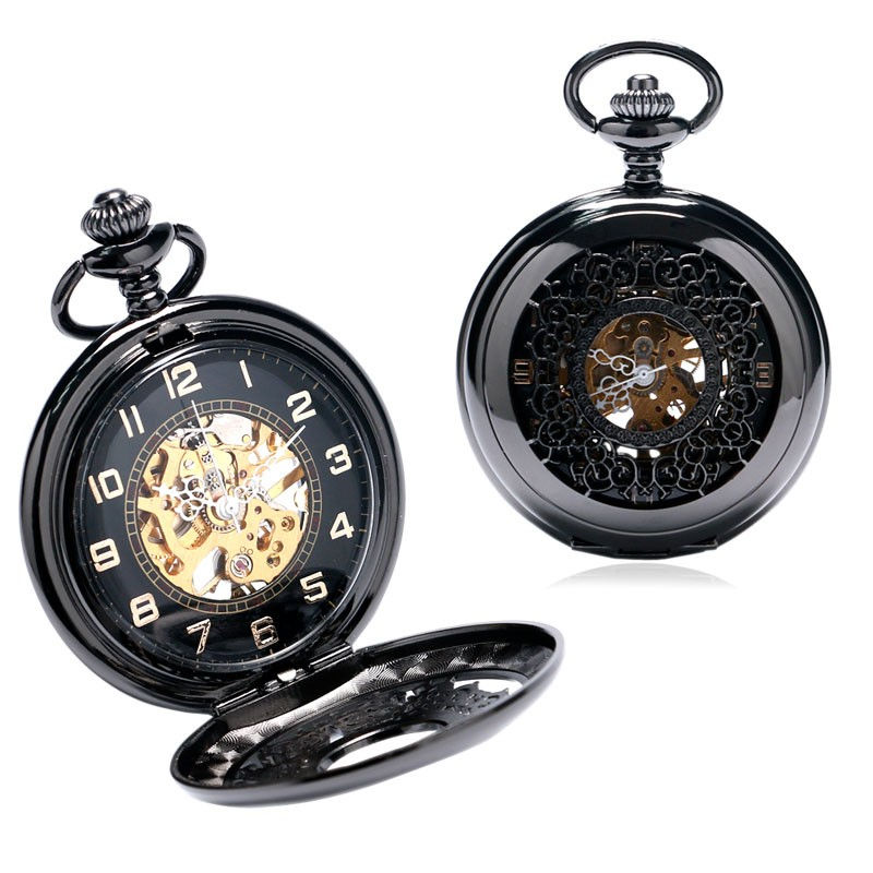 Thumbnail: Victorian Pocket Watch, Stainless Steel, Black Tone, grooms gift, anniversary, graduation, goth, vampire, steam punk