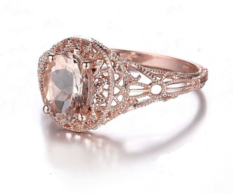 Thumbnail: Solid 14K Rose Gold, 1.3Ct Art Deco Morganite Ring
