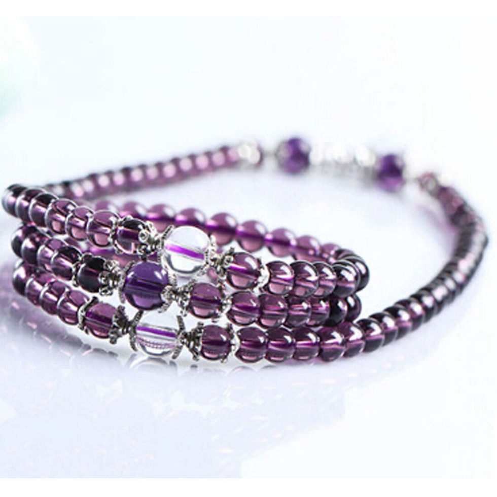Thumbnail: Purple Crystal Beaded Wrap/Prayer Bracelet