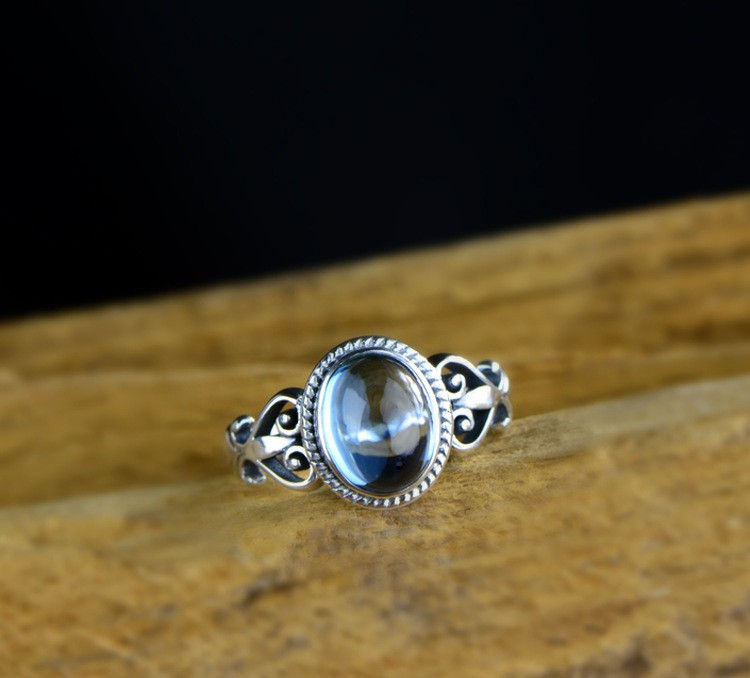 Thumbnail: Solid Silver (925) Natural Blue Topaz Ring