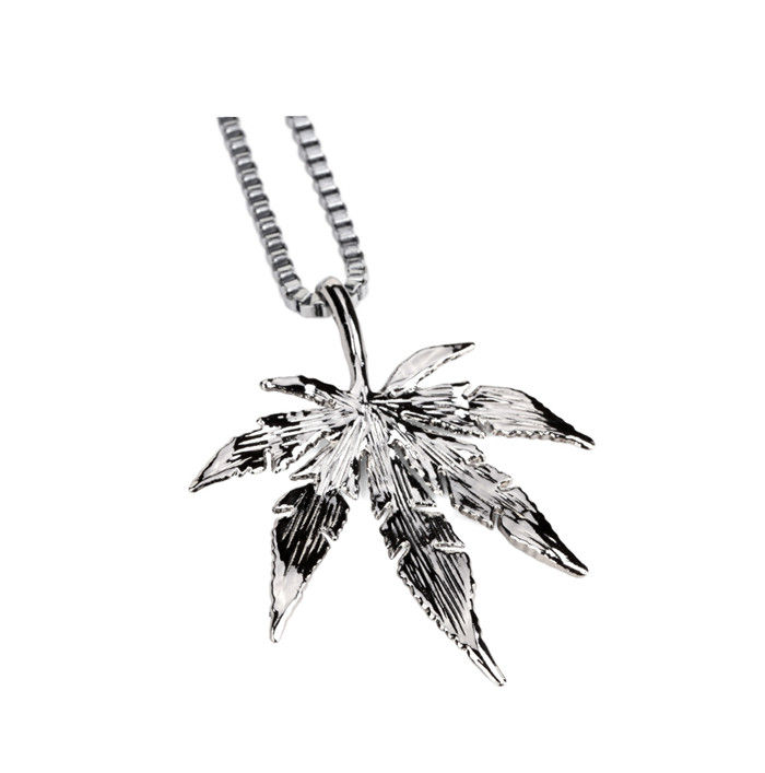 Thumbnail: Gold/Silver Plated Marijane Leaf Pendant and Necklace, weed marijuana skater pot joint